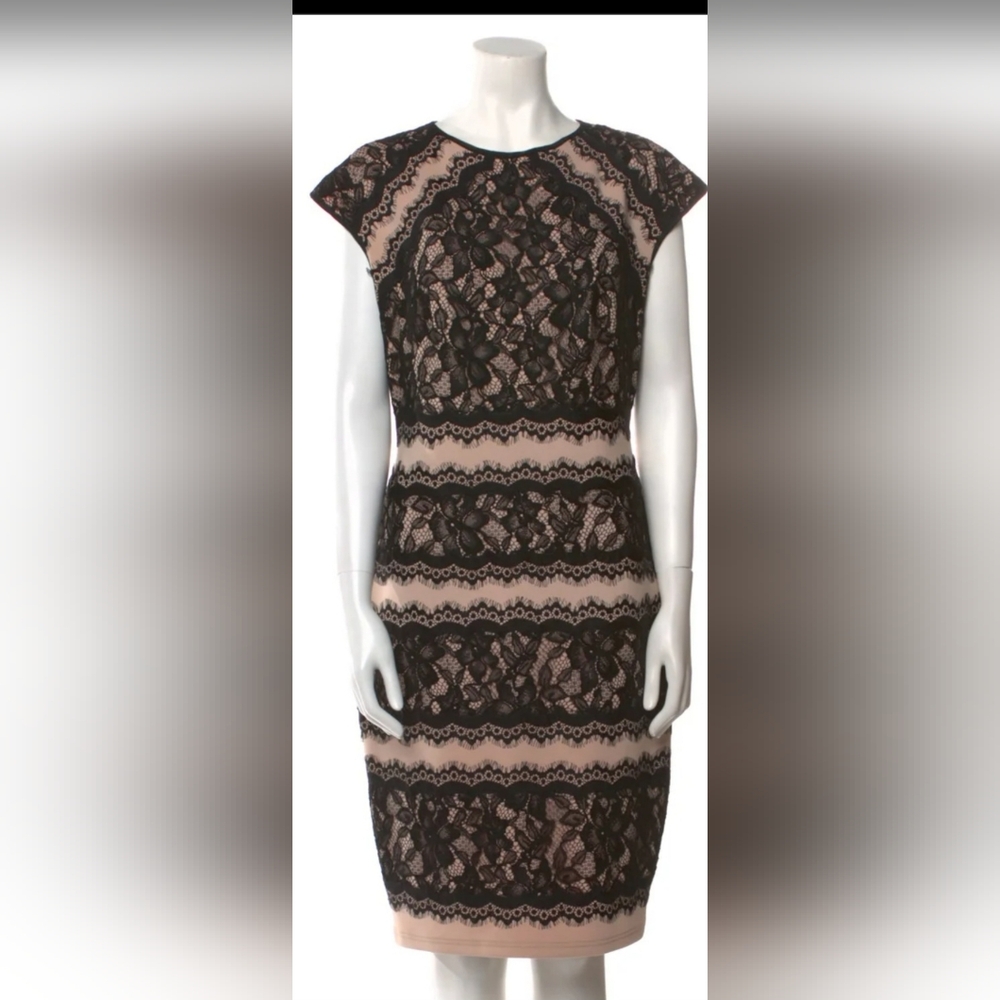 Tadashi Shoji Black and Cream Lace Dress Size 8